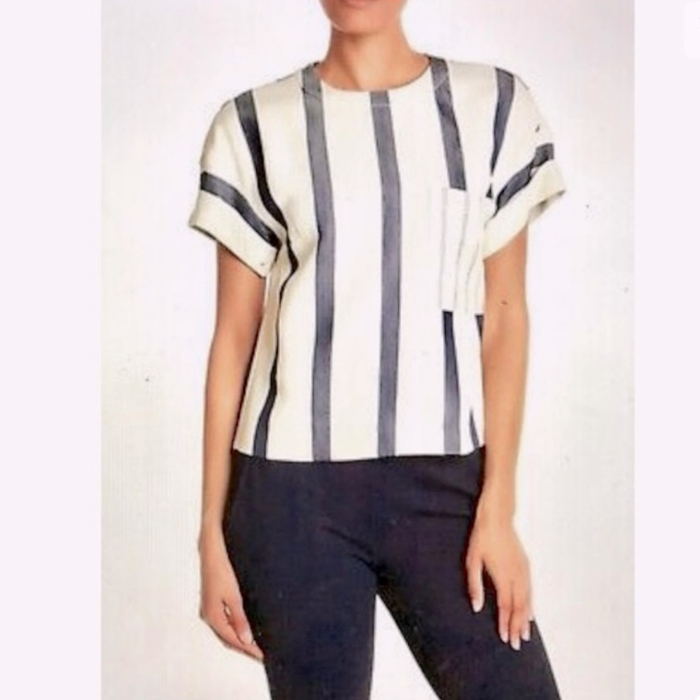 Jason Wu Top Zip Back MSRP $395 Striped blue beige blouse